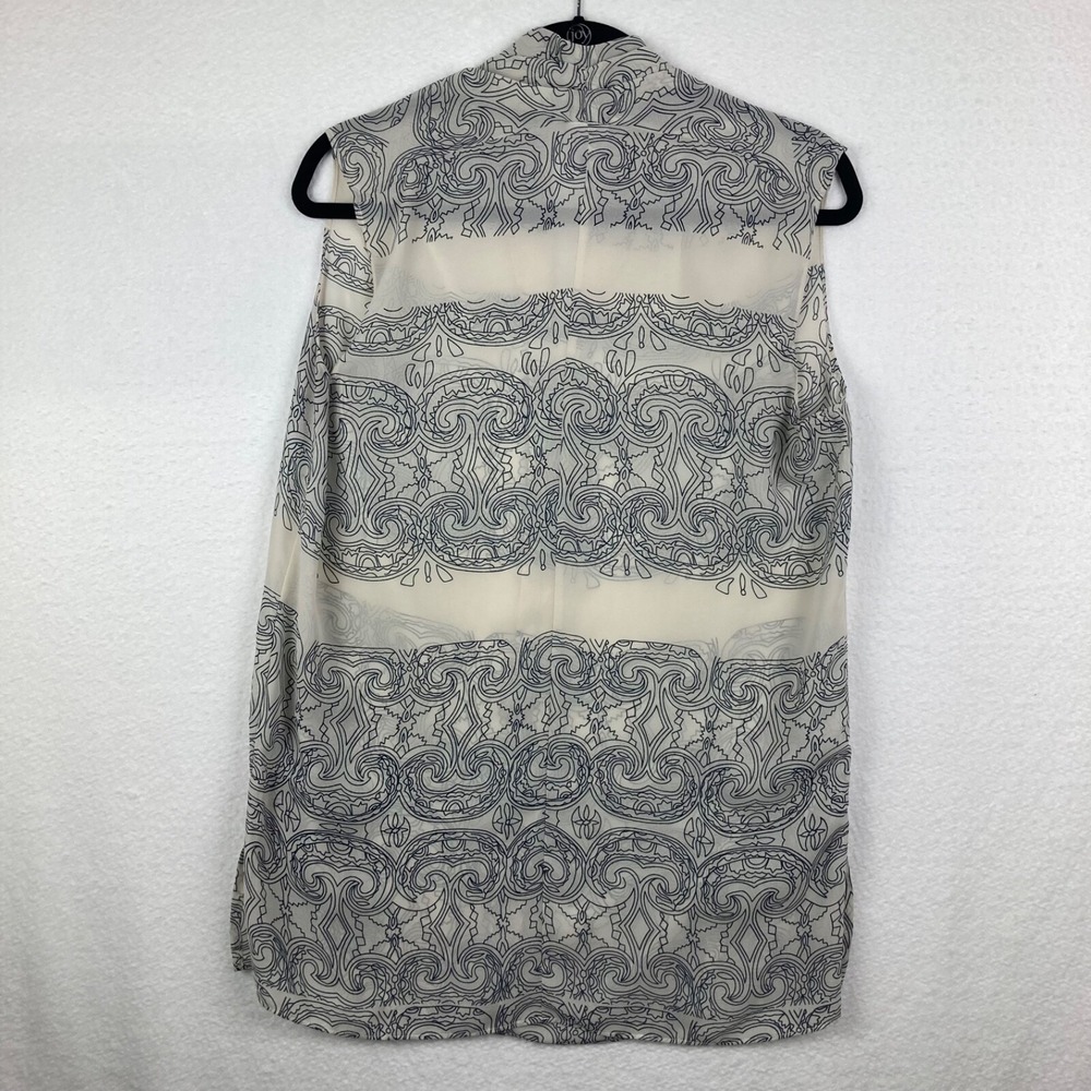 CAbi #3091 Scrollwork Sleeveless Tunic Top Size medium Cream Black Split Neck - Picture 8 of 11